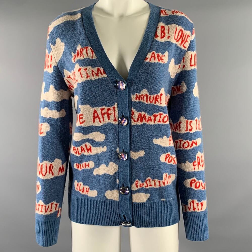 LIBERTINE Size S Light Blue Red Cashmere Cardigan